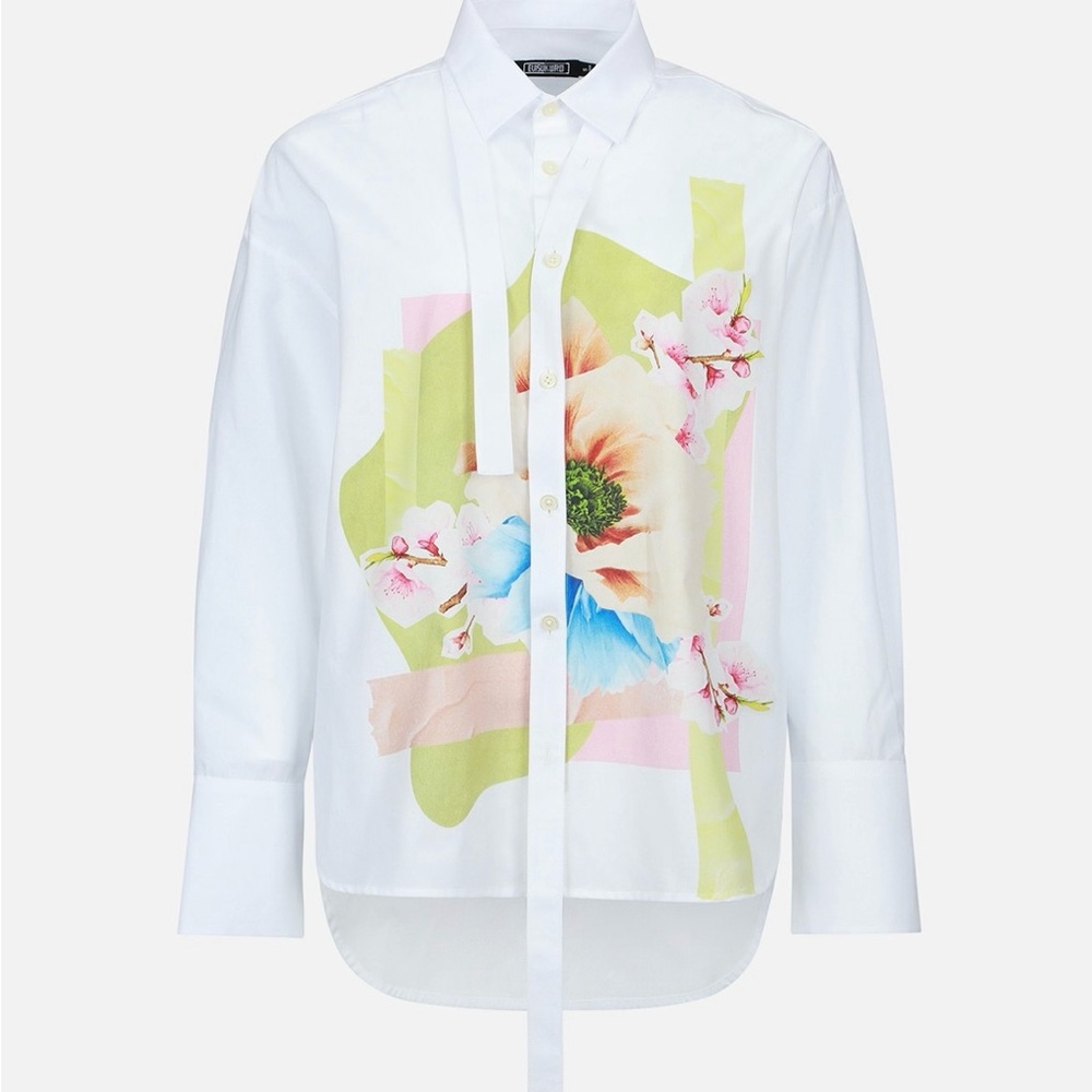 Evisu oversized White Shirt with floral collage print